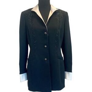 SUNNY Choi vintage black beaded embroidered Satin evening blazer jacket Sz 6